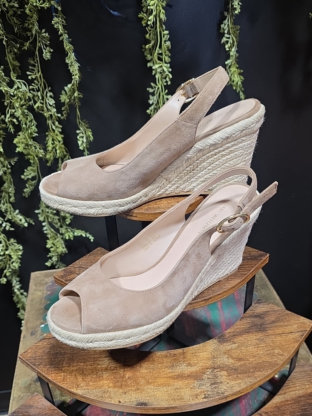 Stuart Weitzman Taupe Suede Espadrille Wedge Slingbacks